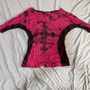 Cowgirl Tuff Pink and Black Long Sleeve Tee size small